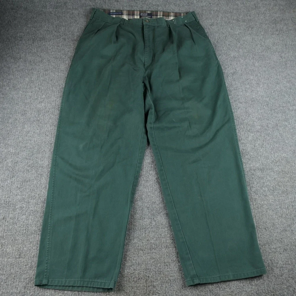 Vintage 90s Polo Ralph Lauren Golf Pants Mens 36x30 Green Pleated Chino USA Made